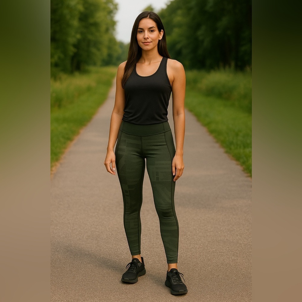 Under Armour Army Green High-Rise Leggings | Abstract Print | Size S